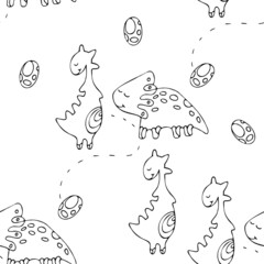 Cute dinosaur vector print for kids design. Vector print with cartoon dinosaur. Cute Dino doodle print for childish decor. Seamless pattern