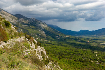 Fototapeta na wymiar Mountains and valley in Konavle region near Dubrovnik.