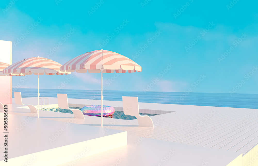 Aufkleber abstract summer beach scene with with geometric form. 3d rendering