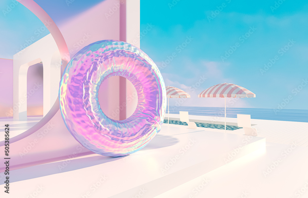 Aufkleber abstract summer beach scene with with geometric form. 3d rendering