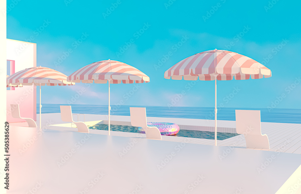 Aufkleber abstract summer beach scene with with geometric form. 3d rendering
