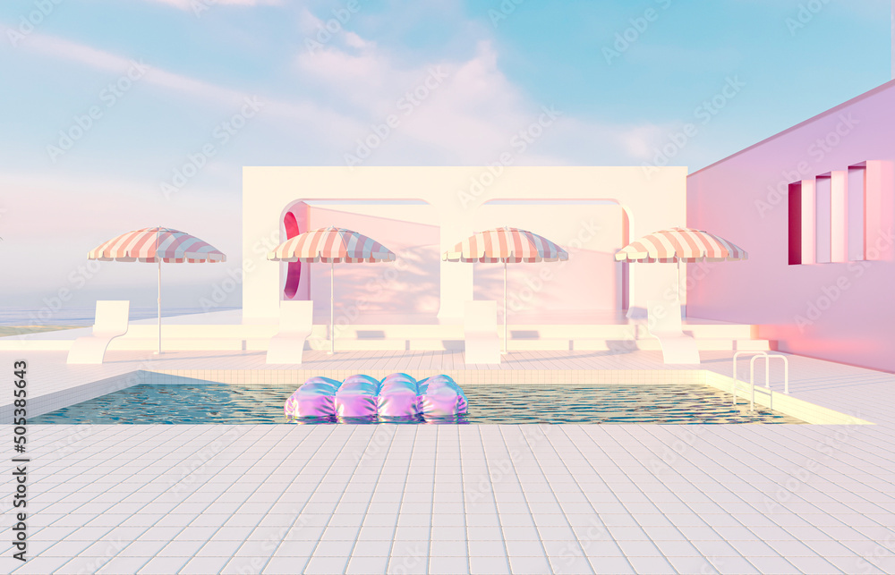 Aufkleber abstract summer beach scene with with geometric form. 3d rendering