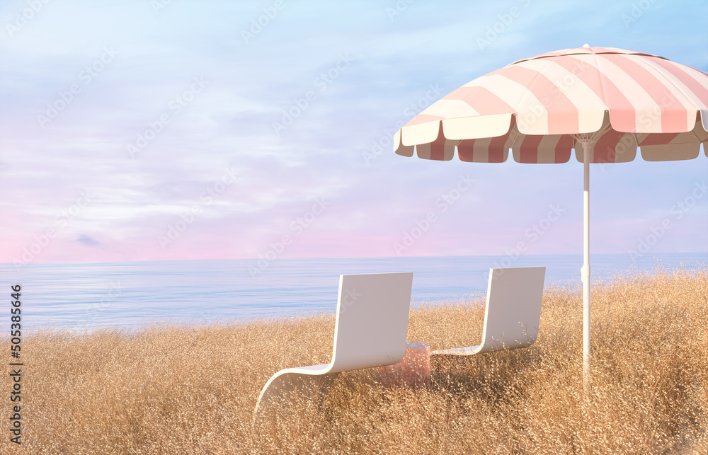 Poster abstract summer beach scene background with mirror reflection. 3d rendering.