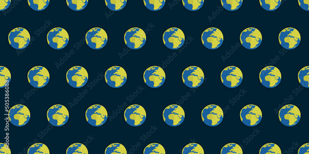 Poster lots of blue and green earth globes pattern, mosaic texture on dark background - template in editabl