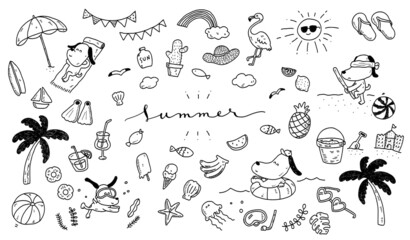Summer doodle set with cute dogs