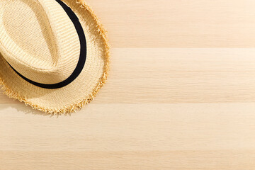Top view  summer antique straw hat