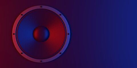 abstract sound speaker with blue and red colors - 3D Illustration