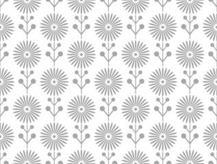 Flower geometric pattern. Seamless vector background. White and gray ornament. Ornament for fabric, wallpaper, packaging. Decorative print.