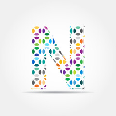 Letter N logo design. Dots logo, dotted shape logotype vector design. Colorful N letter logo in a flower alphabet style