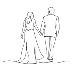 Continuous line drawing of a young couple walking together