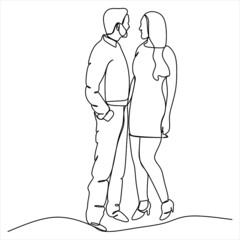 Continuous line drawing of a young couple walking together