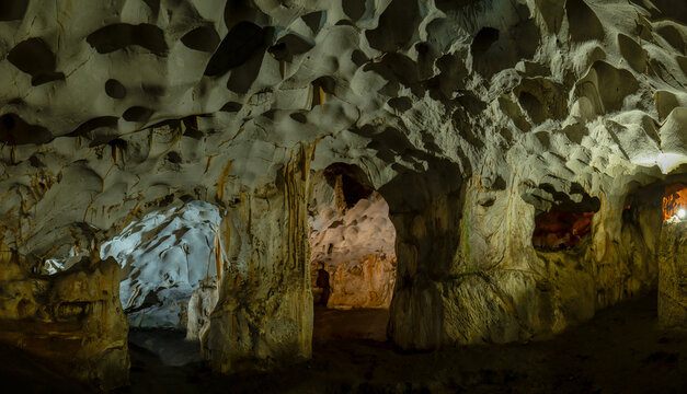 Close up photo of rock formations in Karain cave in antalya turkey.
