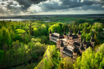 Castle in Lapalice, surrounded by Kashubian forests and lakes, Poland - obrazy, fototapety, plakaty
