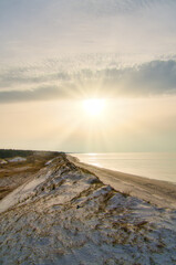Sunset at the high dune on the darss. Beach, Baltic Sea, sky and sea. Viewpoint