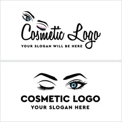 The illustration cosmetics beauty logo template with symbol eyelash women vector logo design. Isolated on white background