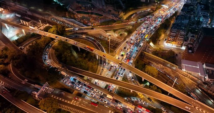 Hung Hom, Hong Kong Top down view of Hong Kong city traffic at night