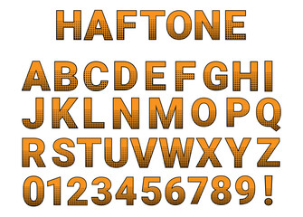 Halftone pattern vector alphabet set with numbers