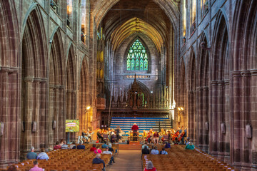 Chester Cathedral in the historic city of Chester in Cheshire, UK.