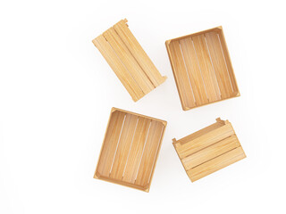 Wooden pallets and boxes top view. 3D illustration