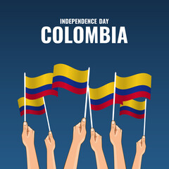 Vector Illustration of Colombia Independence Day. Hand with flags
