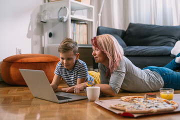 one parent family spending time together at home