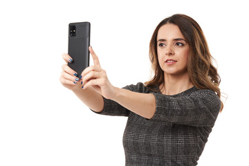 Fototapeta premium Businesswoman taking selfies and photos