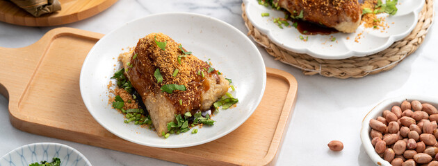 Vegetable zongzi. Vegetarian rice dumpling for Duanwu Dragon Boat Festival food.