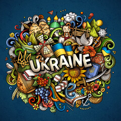 Ukraine hand drawn cartoon doodle illustration. Funny Ukrainian design.