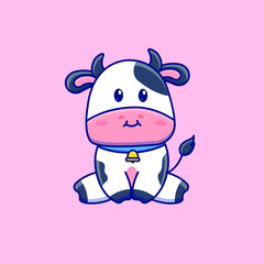 Obraz na płótnie Canvas Cute cartoon baby cow with a bell. Animal isolated vector. Flat cartoon style