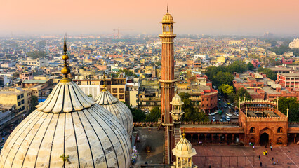 An aerial view of the Jama Masjid, New Delhi, India