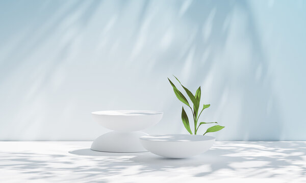 white podium for product presentation. Natural beauty pedestal, relaxation and health, 3d illustration
