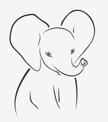 Elephant. Line Sketch, Logo, Tattoo or Template for Print