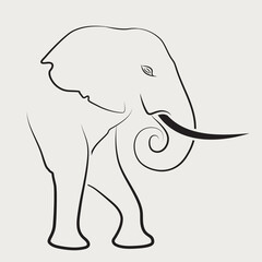 Elephant. Line Sketch, Logo, Tattoo or Template for Print