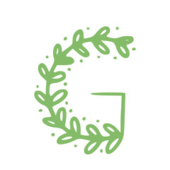 g letter floral alphabet with plants elements