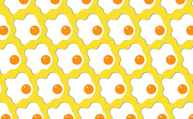 Fried egg pattern. Fried egg isolated on yellow background. Fried egg flat icon.