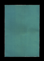 Old Blue Empty Aged Damaged Paper Cardboard Photo Card Isolated on Black. Real Halftone Scan....