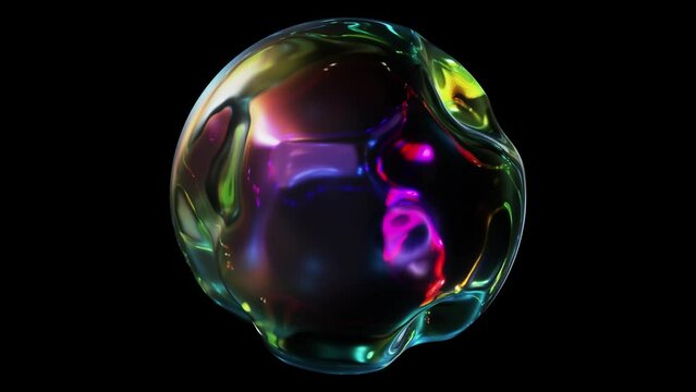 Realistic looping 3D animation of the beautiful abstract morphing dark liquid metallic green glass sphere rendered in UHD with alpha matte
