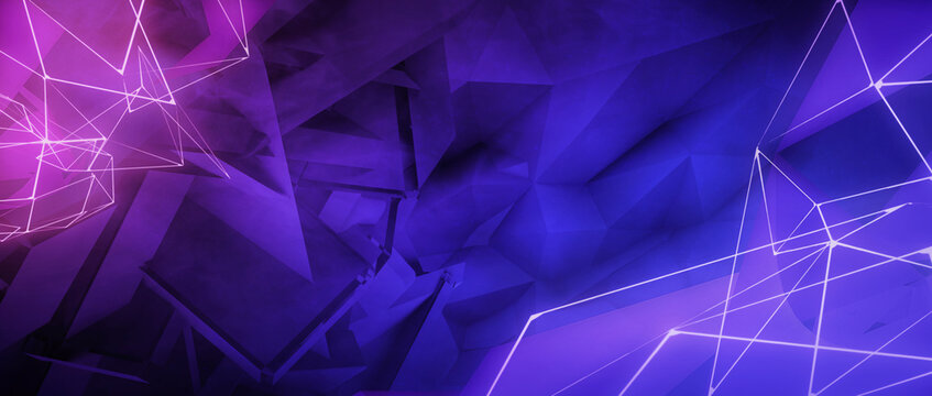 Abstract 3D plexus aesthetic background. A tech, purple dark 3D illustration template, ideal for technology compositions