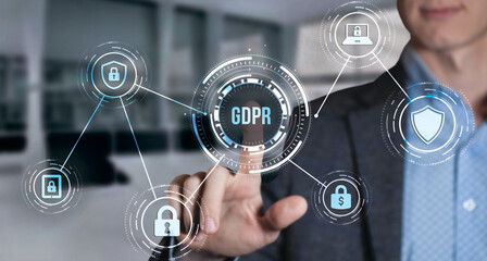 Internet, business, Technology and network concept. Cyber security data protection business technology privacy concept. Virtual button.