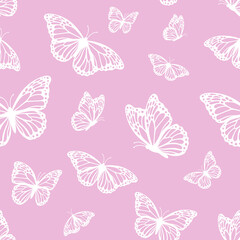Vector seamless pattern with monarch butterflies on pink background