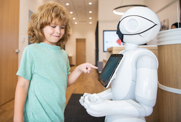 boy interact with robot artificial intelligence, communication