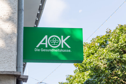 Stuttgart, Germany - Jul 29, 2021: Sign AOK - Die Gesundheitskasse. Germany's largest public health insurance.