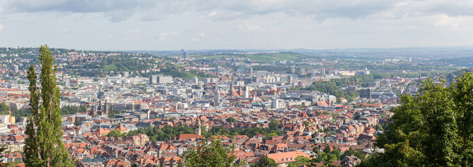 High angle panorama view on the city of Stuttgart. Captured at the Wielandshöhe.