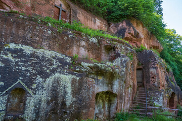 View of the unique rock hermitage near Bretzenheim/Germany in Rhineland-Palatinate, the only rock monastery north of the Alps