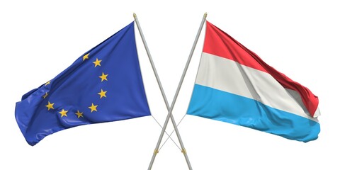 Flags of Luxembourg and the European Union EU on white background. 3D rendering - obrazy, fototapety, plakaty