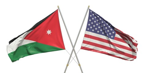 Obraz premium Flags of the USA and Jordan on light background. 3D rendering
