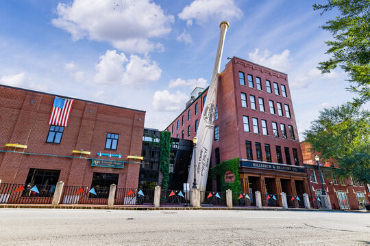 LOUISVILLE, KY, USA - JULY 23, 2018: The Louisville Slugger Museum & Factory is located in the downtown Louisville and showcases the past, present and future of the brands success.