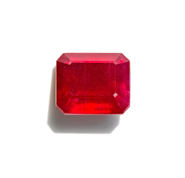 Close up square shape Ruby stone on white background.