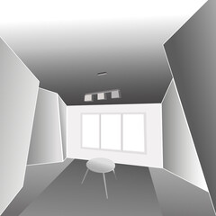 Interior in the perspective of a complex volume