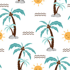 Beautiful seamless pattern palm trees on white background. Design for scrapbooking, decoration, cards, paper goods, background, wallpaper, wrapping, fabric and all your creative projects.